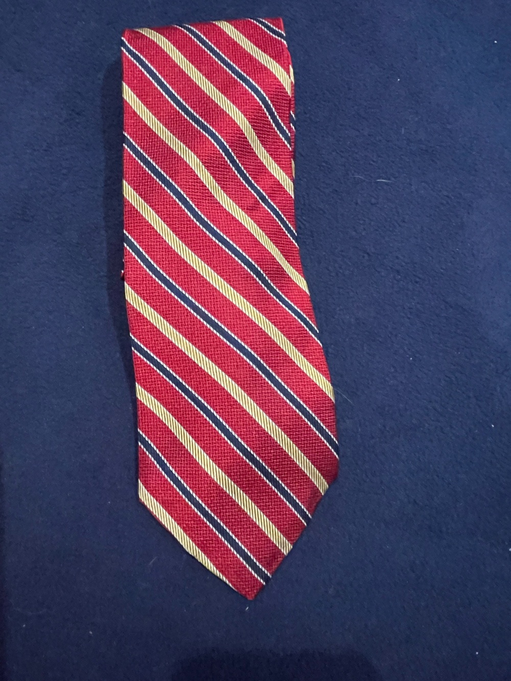 Brooks Red Tie with Gold and Navy Diagonal Stripes